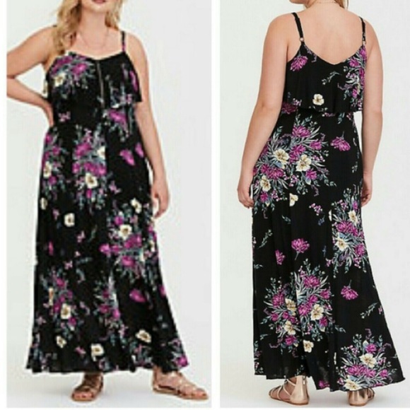 NWT TORRID Black Floral Hacci Knit Maxi Dress SZ 1 - Picture 1 of 8